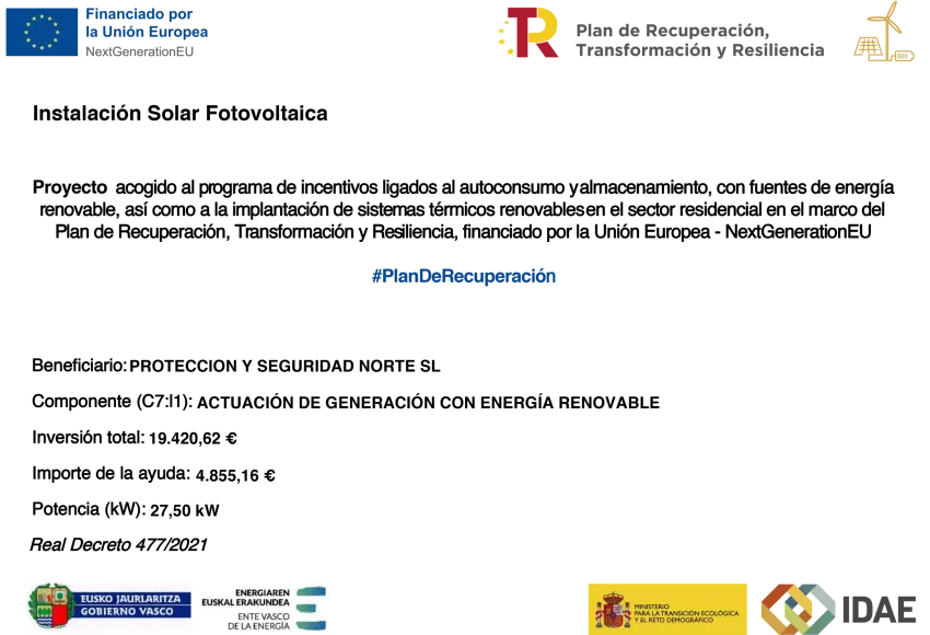 Cartel instalacion solar fotovoltaica Prosenor